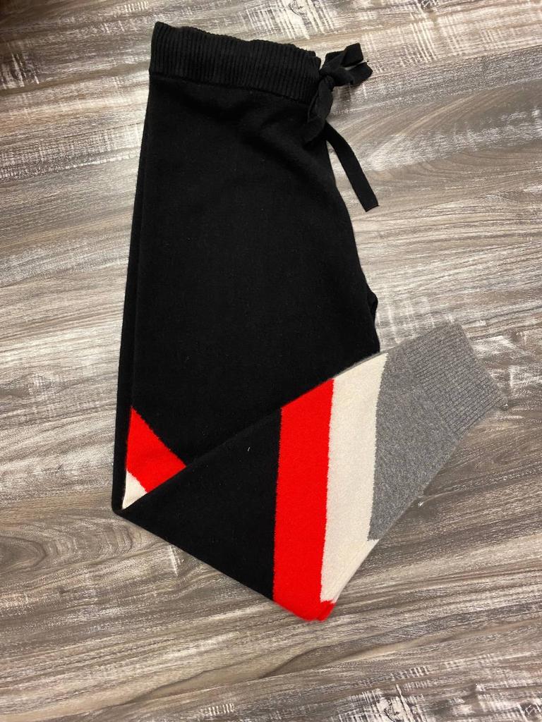 Minnie Rose Women's Cashmere Stripe Jogger In Black/red/grey/cream