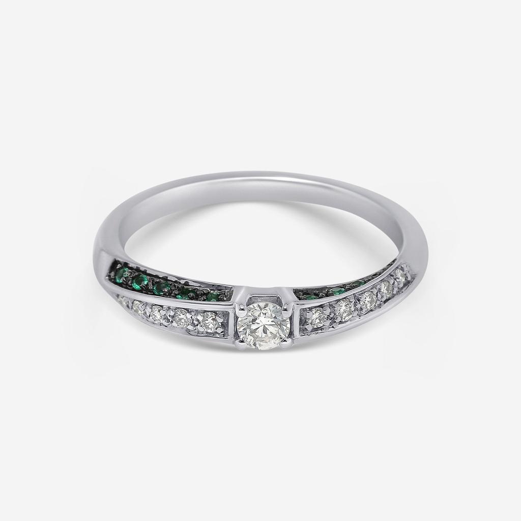 Bliss Bliss By Damiani 18K White Gold, Diamond and Emerald Band Ring Sz 7 20067091