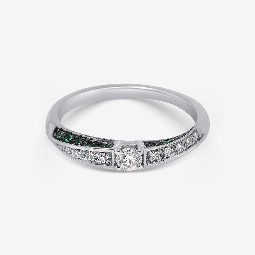 Bliss Bliss By Damiani 18K White Gold, Diamond and Emerald Band Ring Sz 7 20067091 1