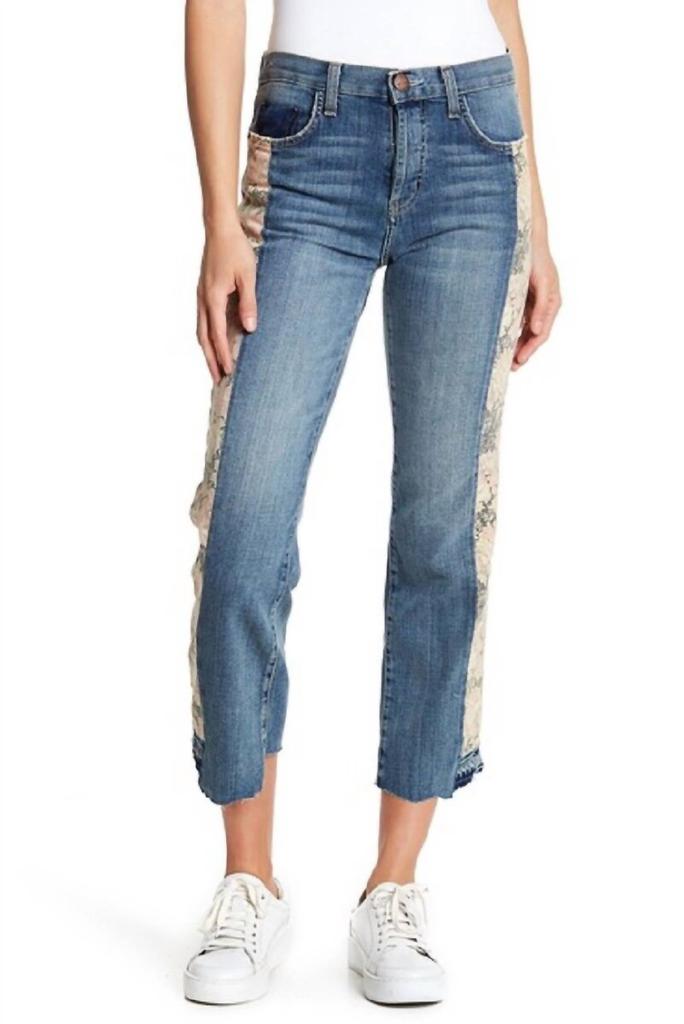 Current Elliott Uneven Seemed Original Straight Floral Jeans In Blue