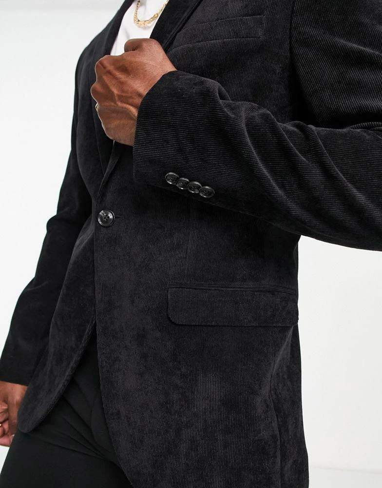 Topman Topman velvet cord suit jacket in black 4