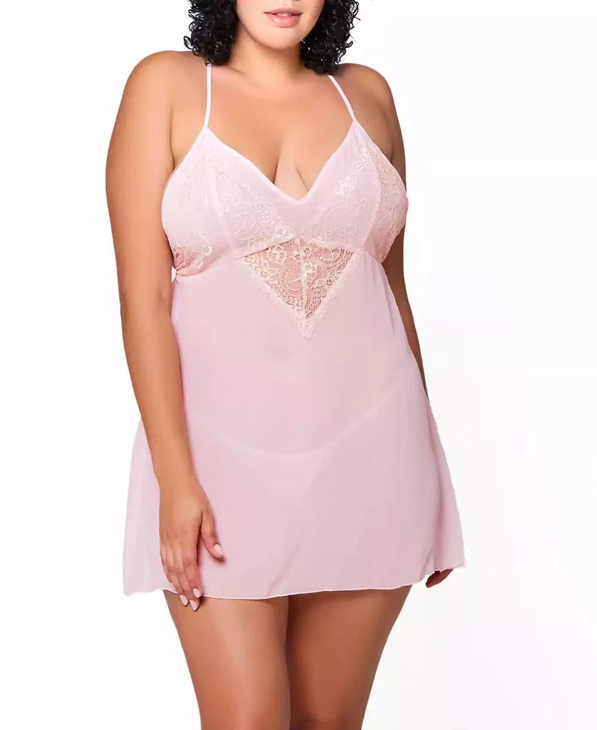 iCollection Ava Plus Size Chiffon
Lace Babydoll 2pc Lingerie Set