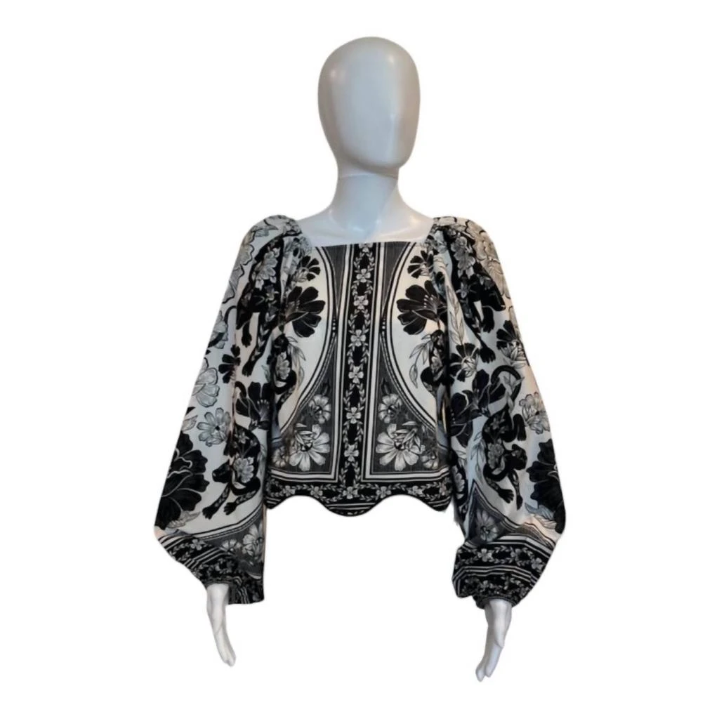 FARM Rio Flower Leopards Long Sleeve Blouse In Black & White 1