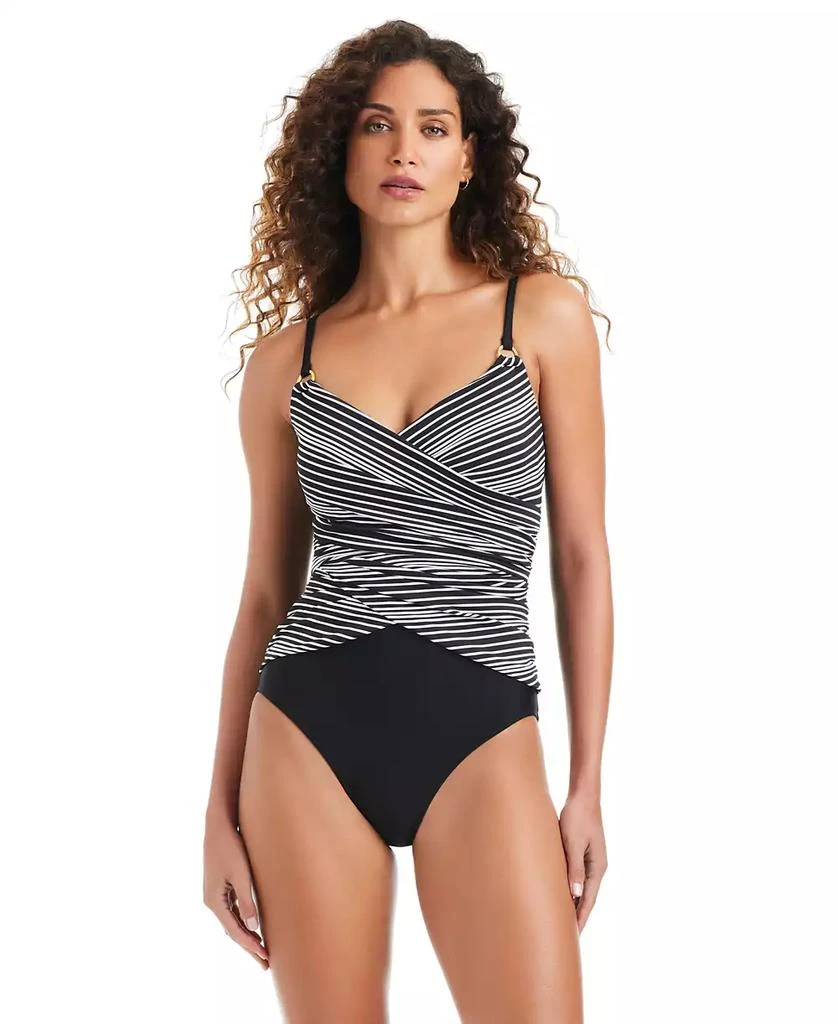 Beyond Control Women's Stripe Over-The-Shoulder One-Piece Swimsuit 1