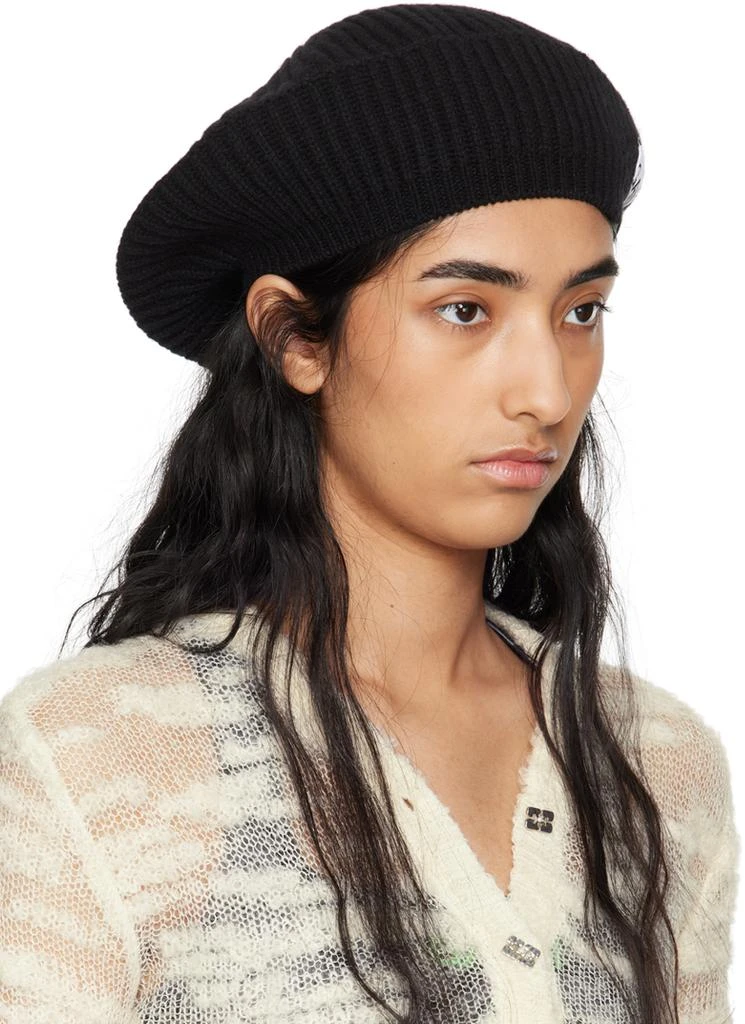 Ganni Black Wool Rib Knit Beret 2