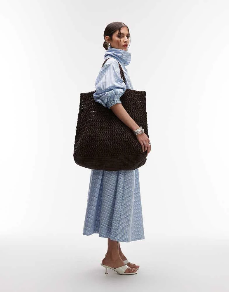 Mango Mango premium jumbo raffia tote bag in chocolate brown 1