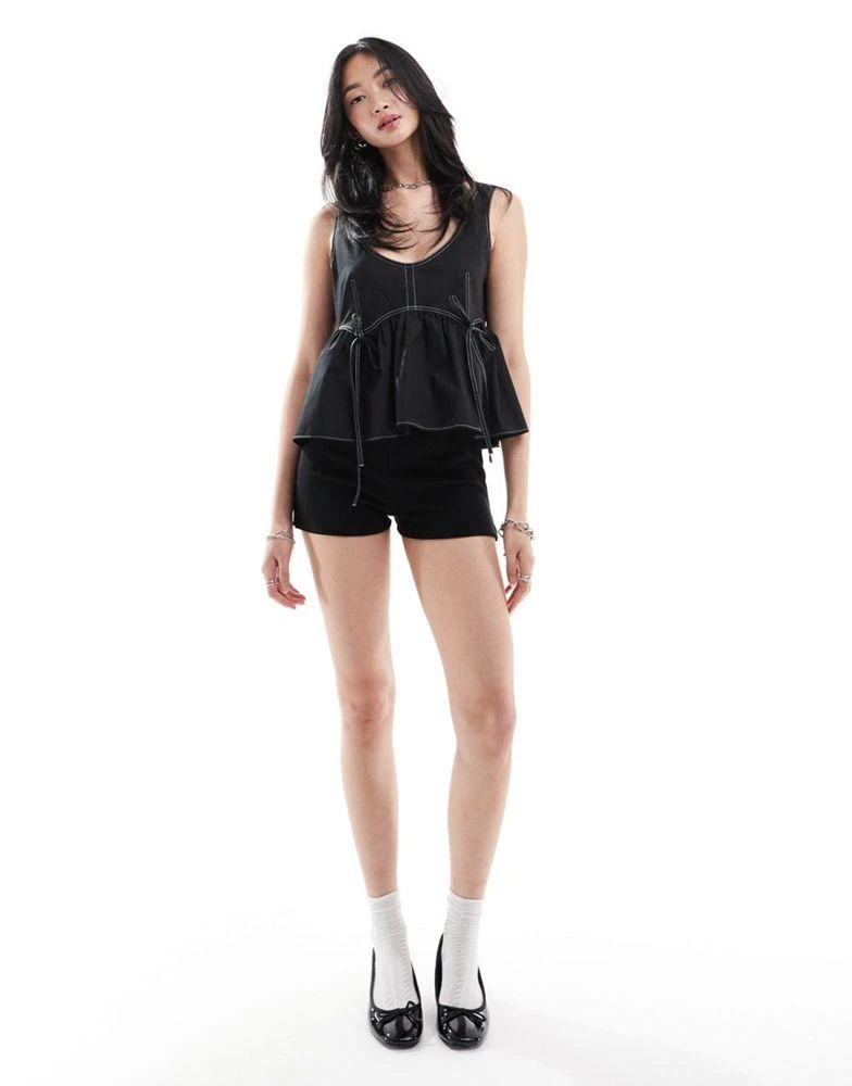 COLLUSION COLLUSION poplin smock top with tie detail in black 2