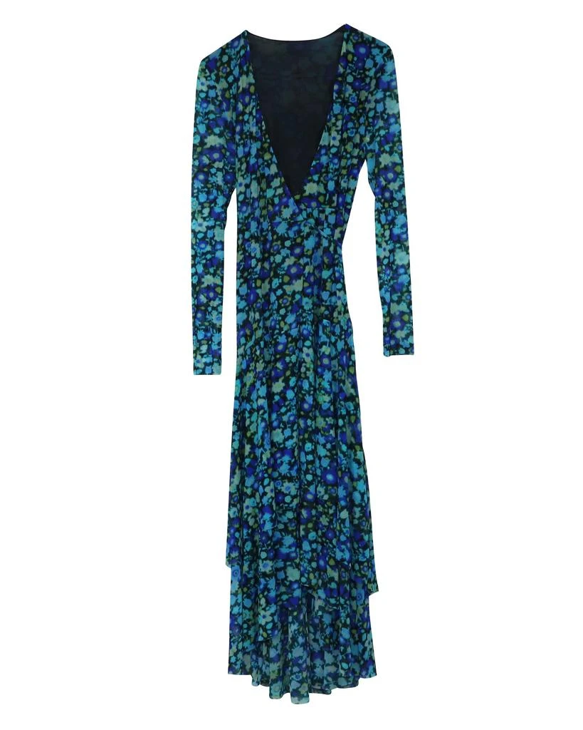 Ganni Ganni Floral Print Mesh Wrap Dress in Blue Polyamide 4
