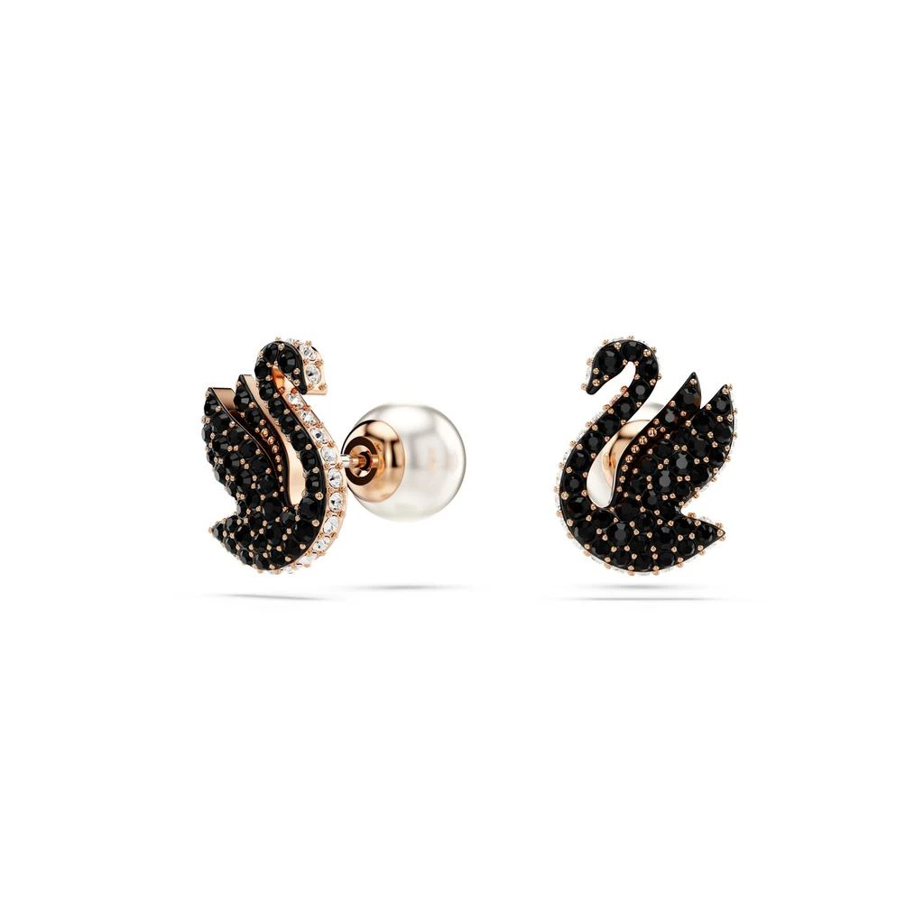 Swarovski Swan stud earrings crystal pearl swan black rose gold-tone plated 4
