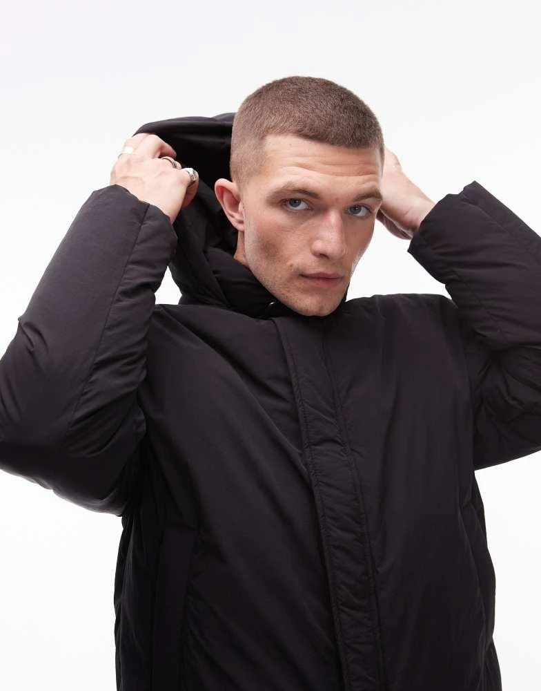 Topman Topman collared puffer jacket in black 2