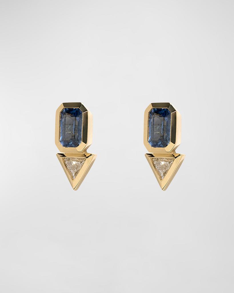 AZLEE Sapphire & Trillion Diamond Stud Earrings