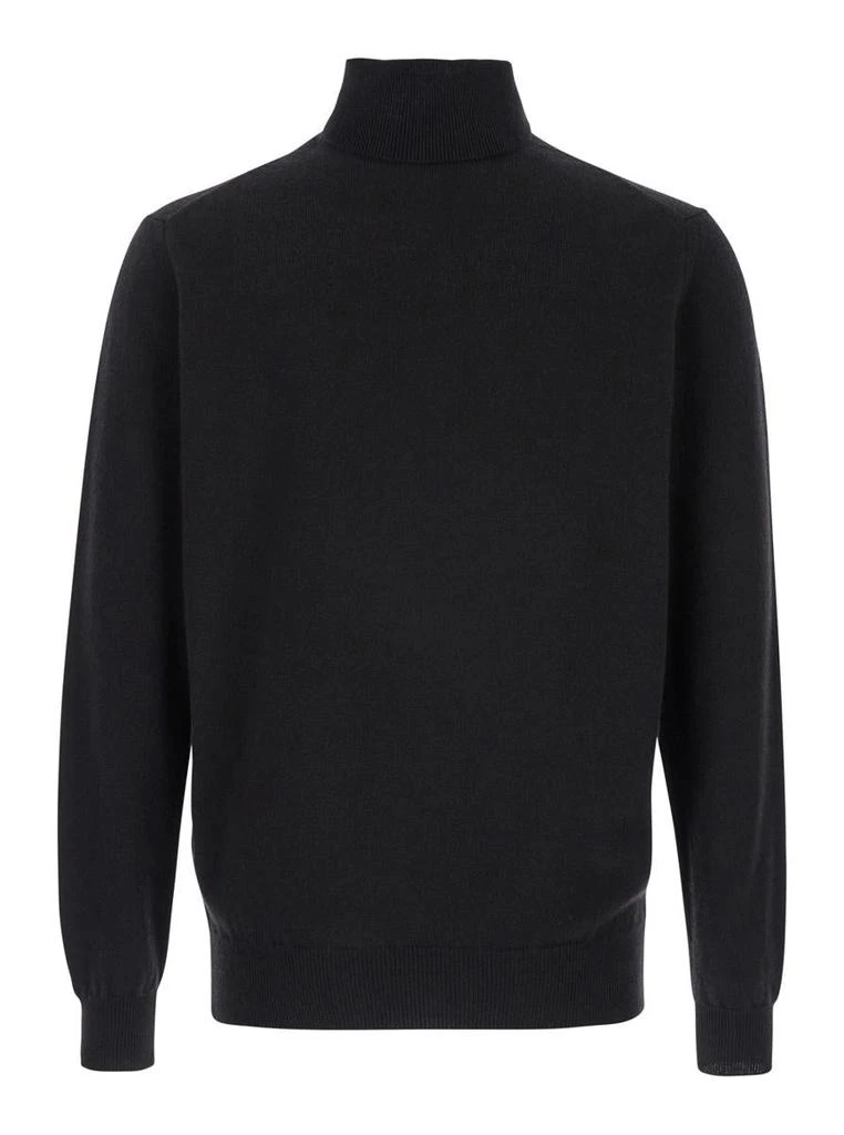 Plain Black Turtleneck Sweater In Merino Wool And Silk Blend Man 2
