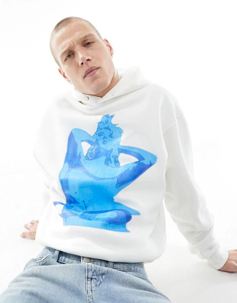 Criminal Damage Criminal Damage hoodie with graphic large front print in white 1