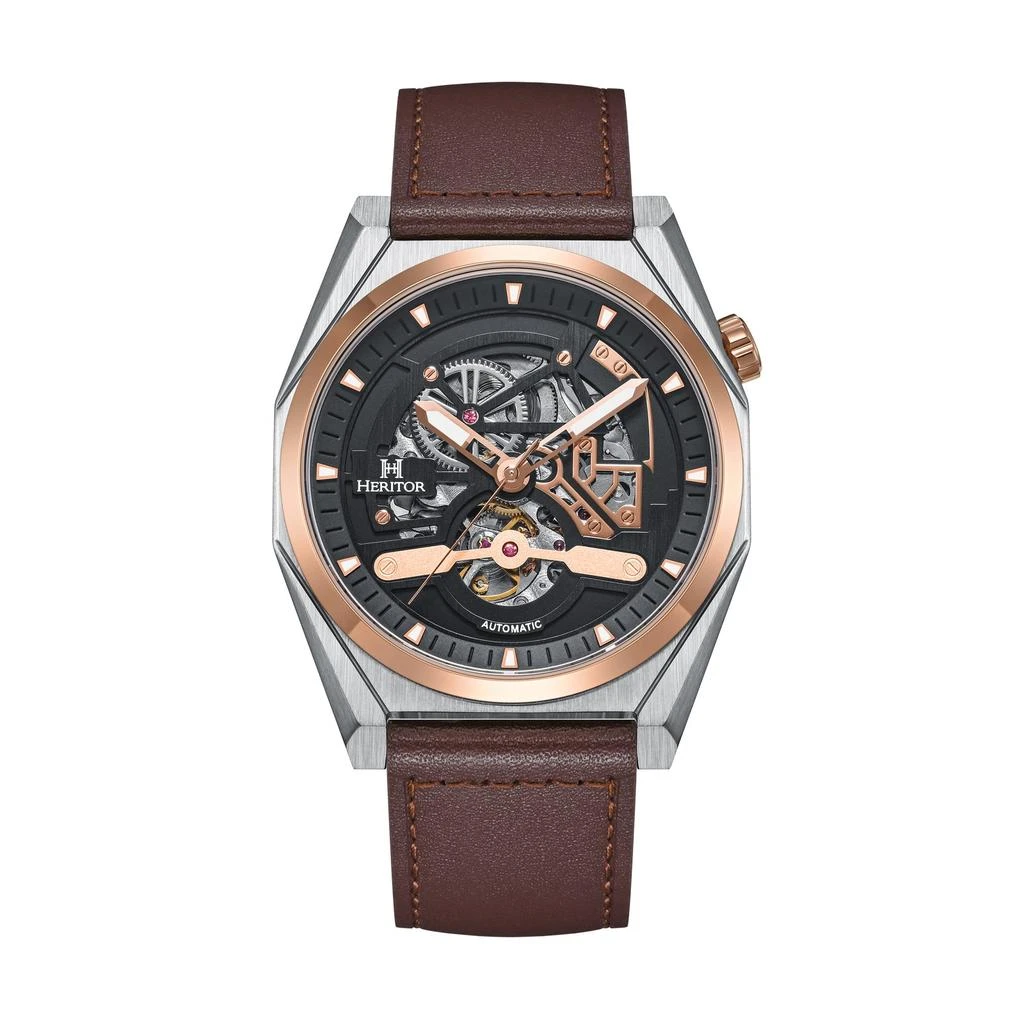 Heritor Automatic Amadeus Semi-Skeleton Leather-Band Watch 5