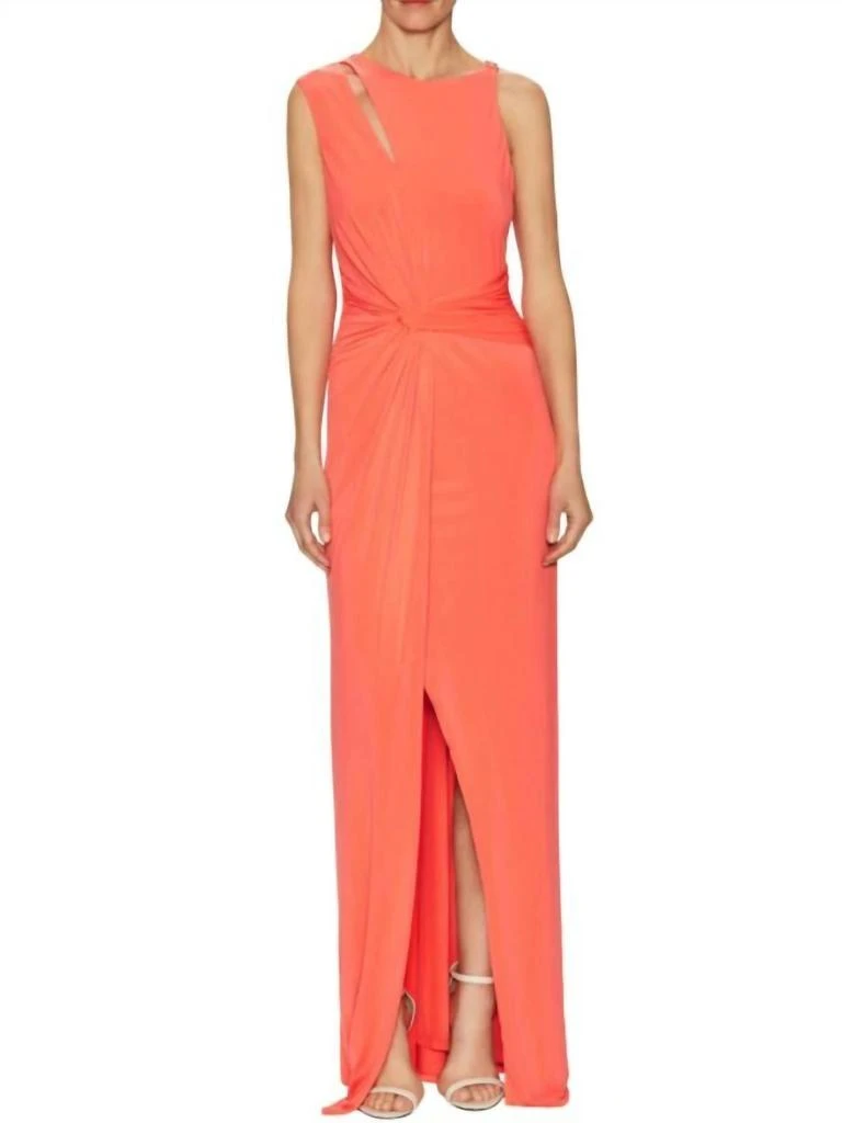 Halston Heritage Jersey Front Twist Faux Wrap Long Dress In Orange 1