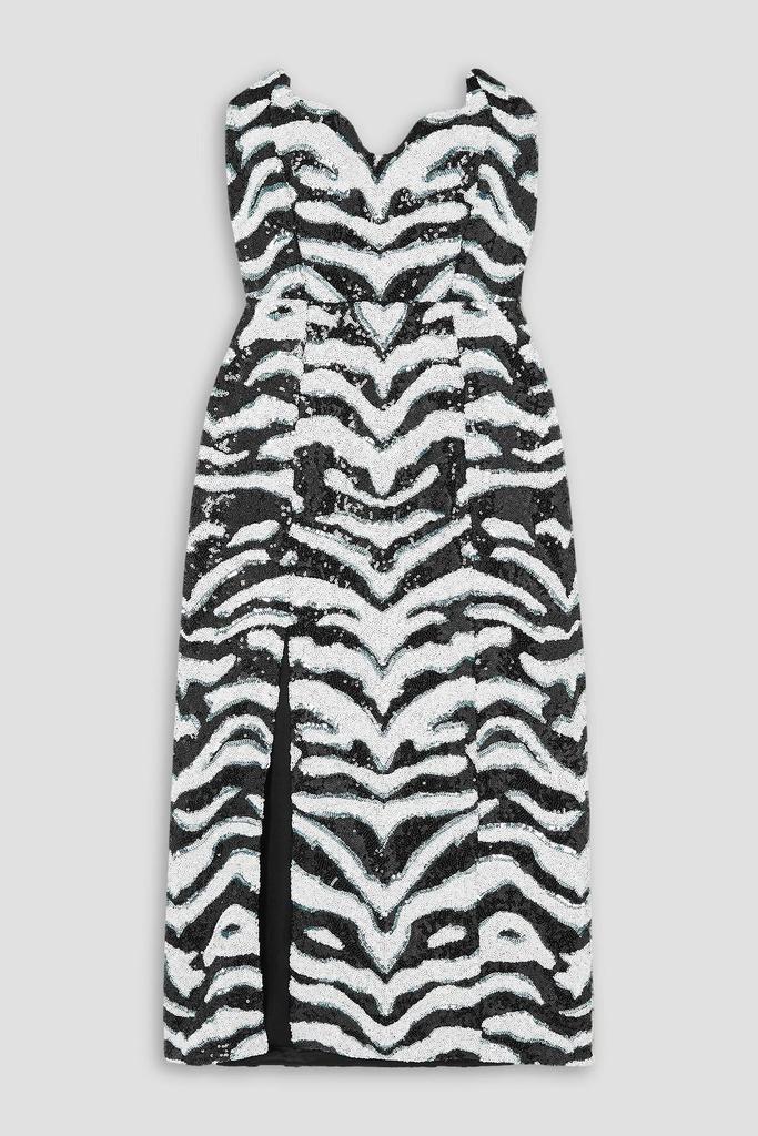 Halpern Strapless sequined zebra-print tulle midi dress