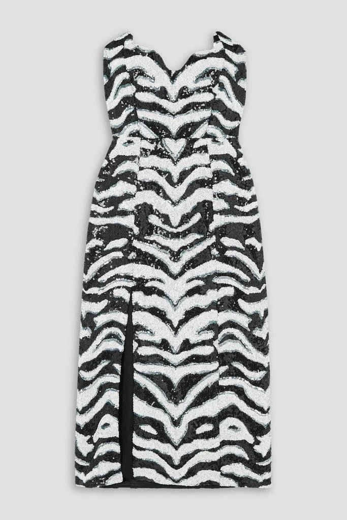 Halpern Strapless sequined zebra-print tulle midi dress 1