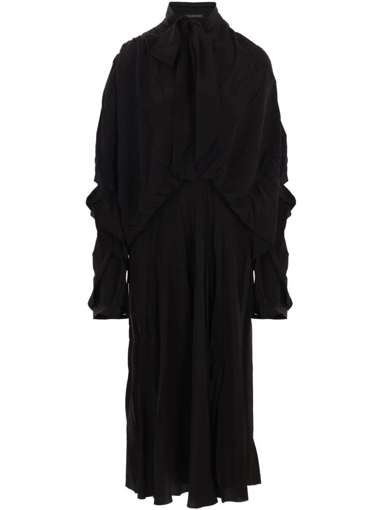 balenciaga midi dress Balenciaga Textured Wave Print Midi Dress With Fitted Waist