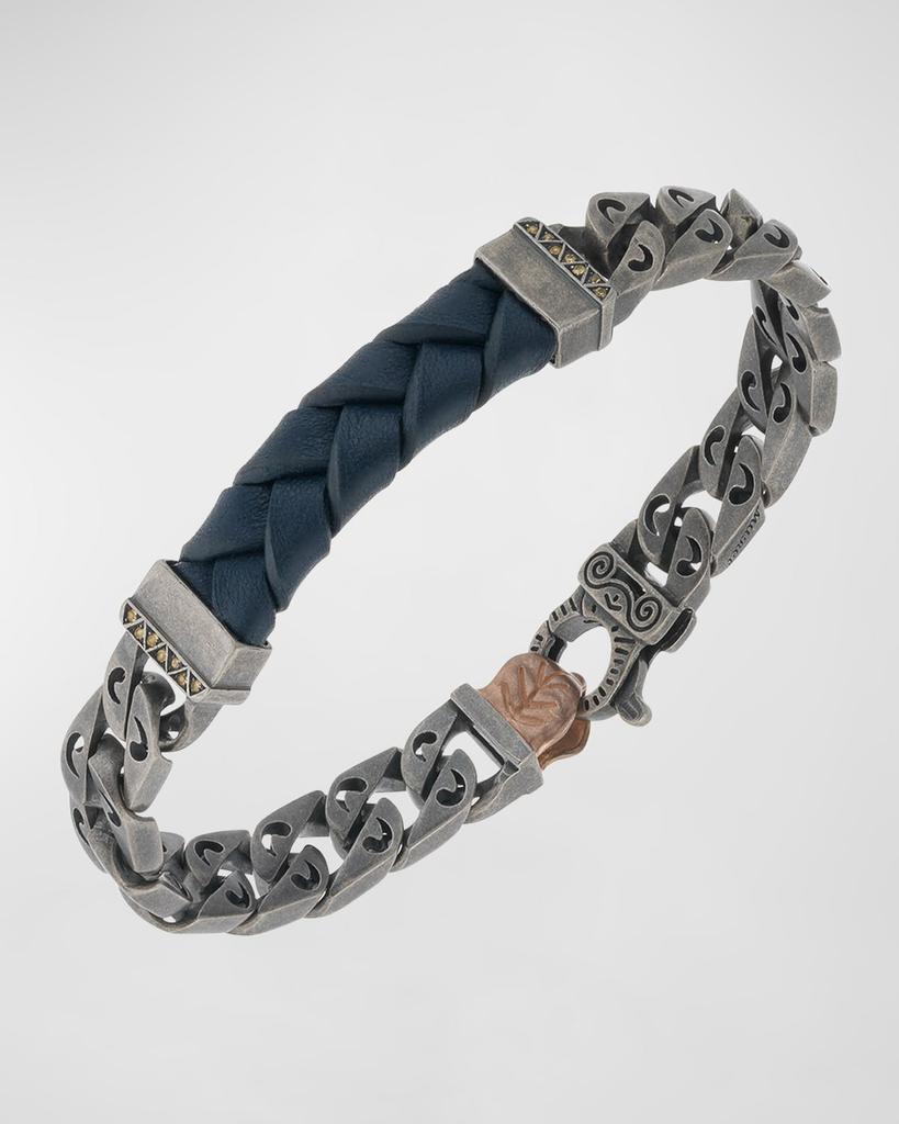 Marco Dal Maso Men's Flaming Tongue Leather Chain Bracelet with Yellow Sapphires, Oxidized Silver