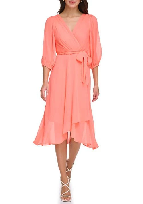 DKNY Womens Solid Tie Waist Fit And Flare Dress 1