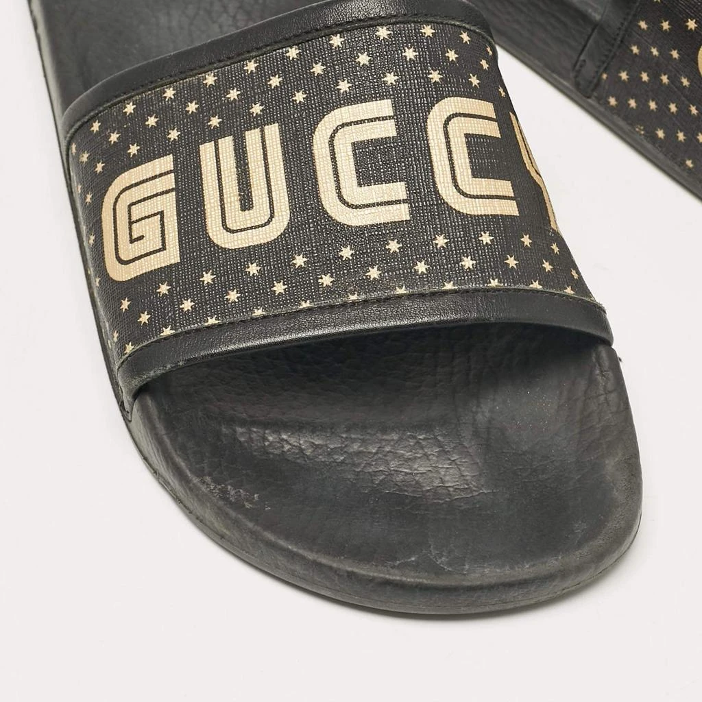 Gucci Gucci Black/Gold Coated Canvas and Leather Star Guccy Slides Size 38 7