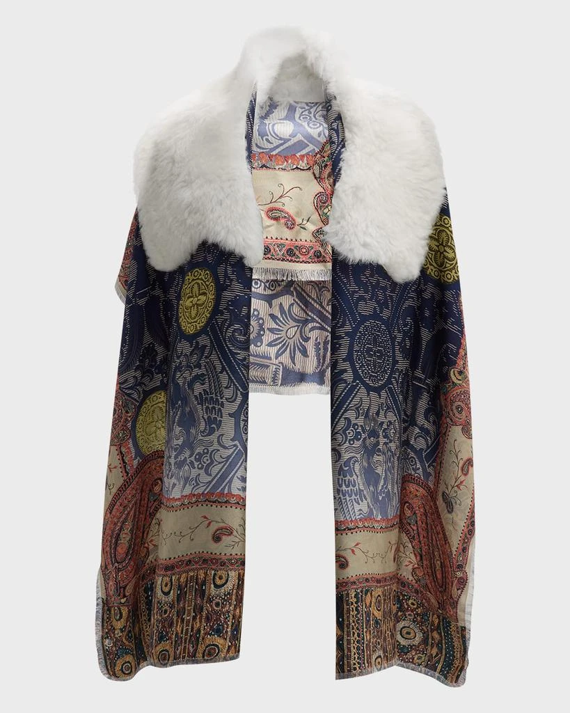 Pierre-louis Mascia Multi-Patterned Silk & Shearling Scarf 1