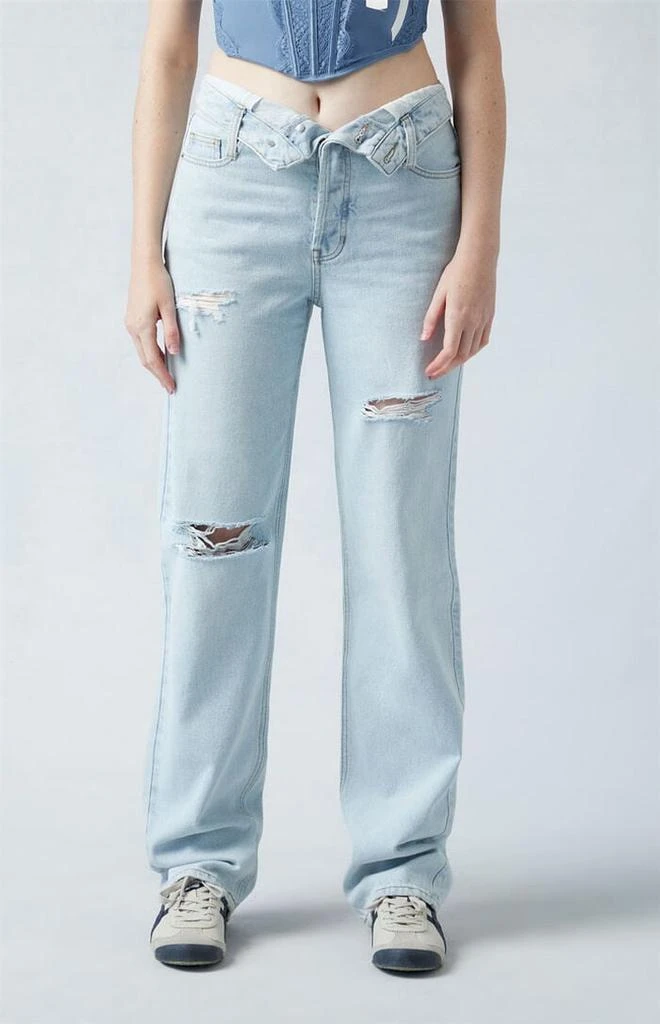 PacSun Eco Light Indigo Fold-Over Ripped '90s Boyfriend Jeans 1
