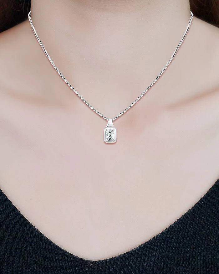 AQUA Emerald Cut Cubic Zirconia Pendant Necklace in Sterling Silver, 16-18" - Exclusive 2