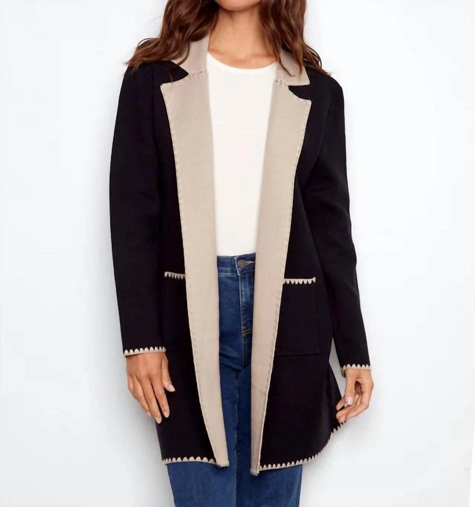 CHARLIE B Charlie B - Solid Cardigan With Blanket Stitch