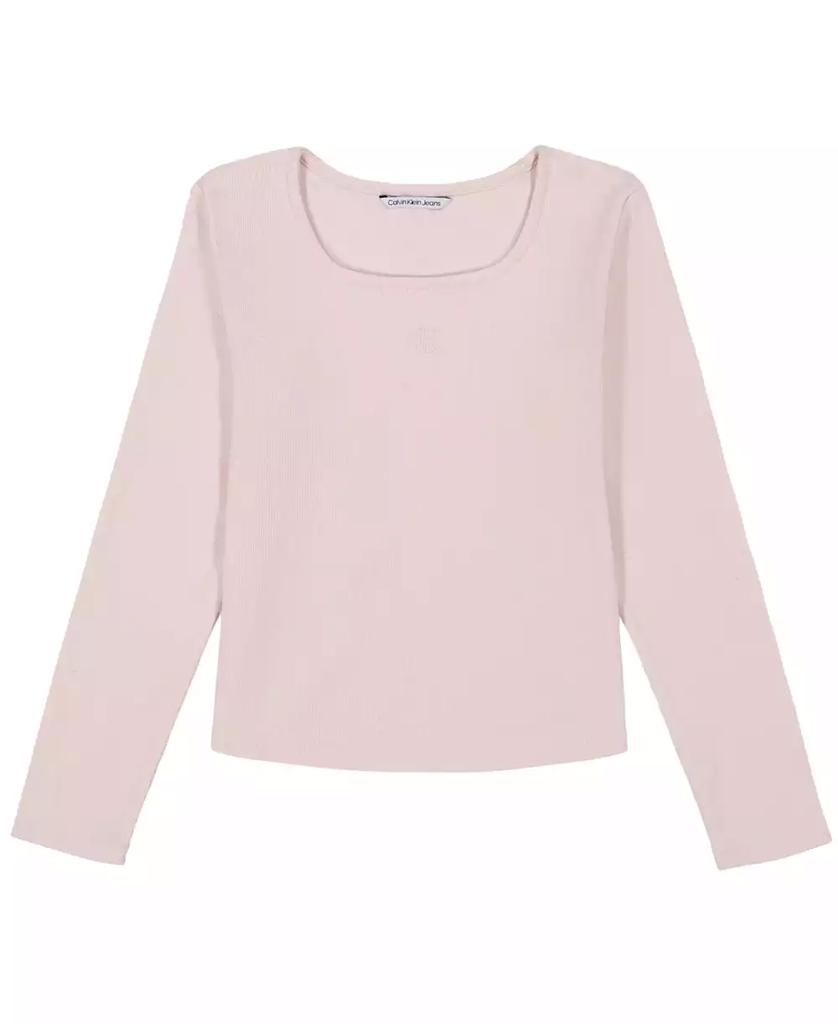 Calvin Klein Big Girls Long Sleeves Square Neck Ribbed T-shirt
