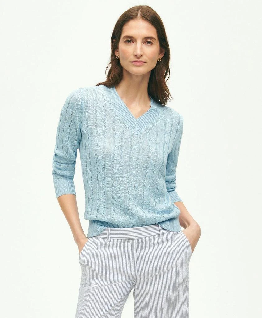 Brooks Brothers Italian Linen Cable Knit Sweater 5