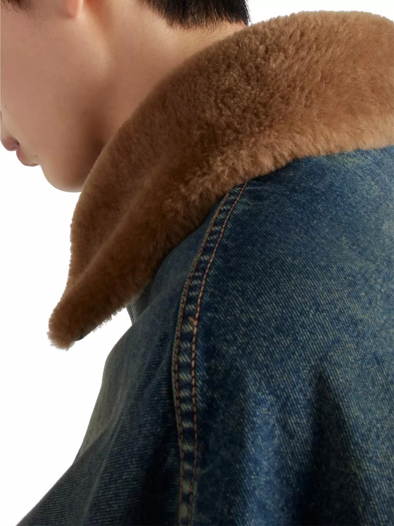 Prada Padded Denim Blouson Jacket with Shearling Collar 6