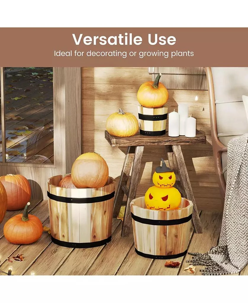 Gymax Outdoor Wooden Planter Box Set of 3 w/ Drainage Holes for Flower Herb Shrub 9