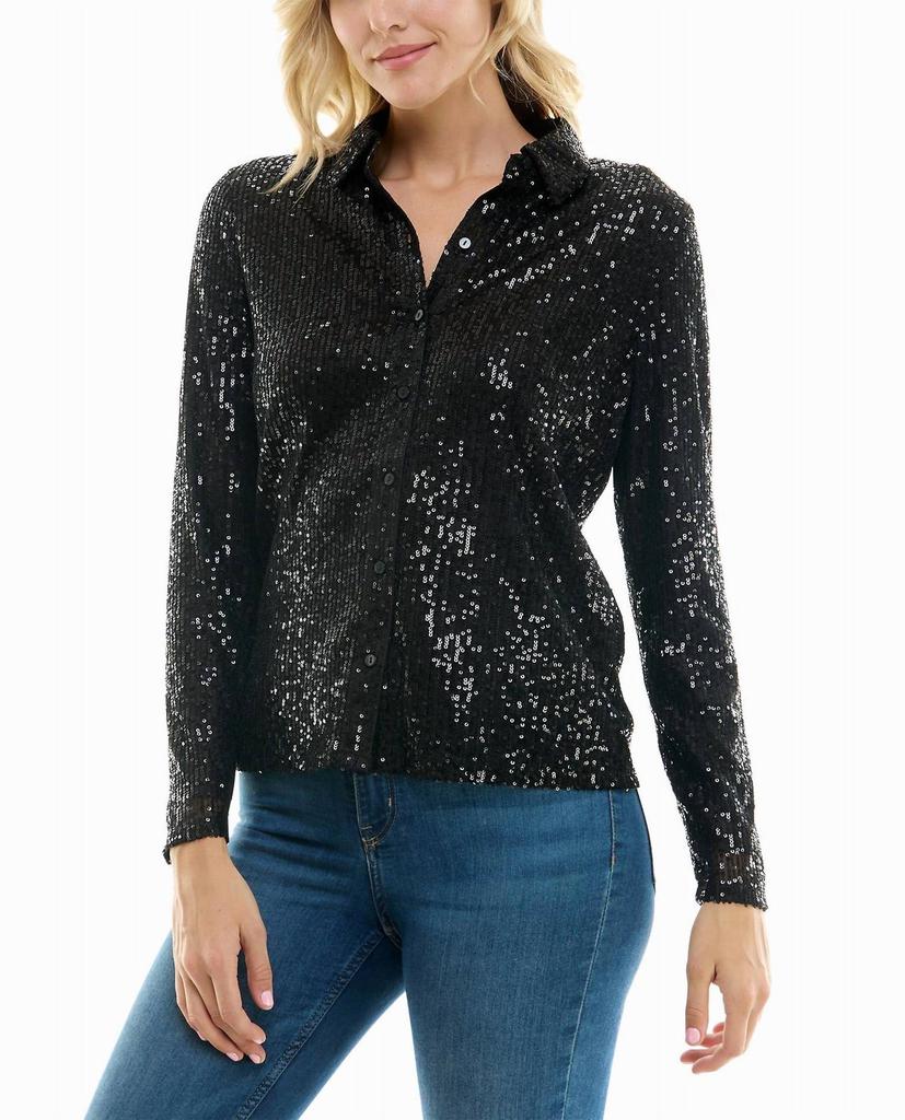 Nicole Miller Nora Sequin Button Front Shirt