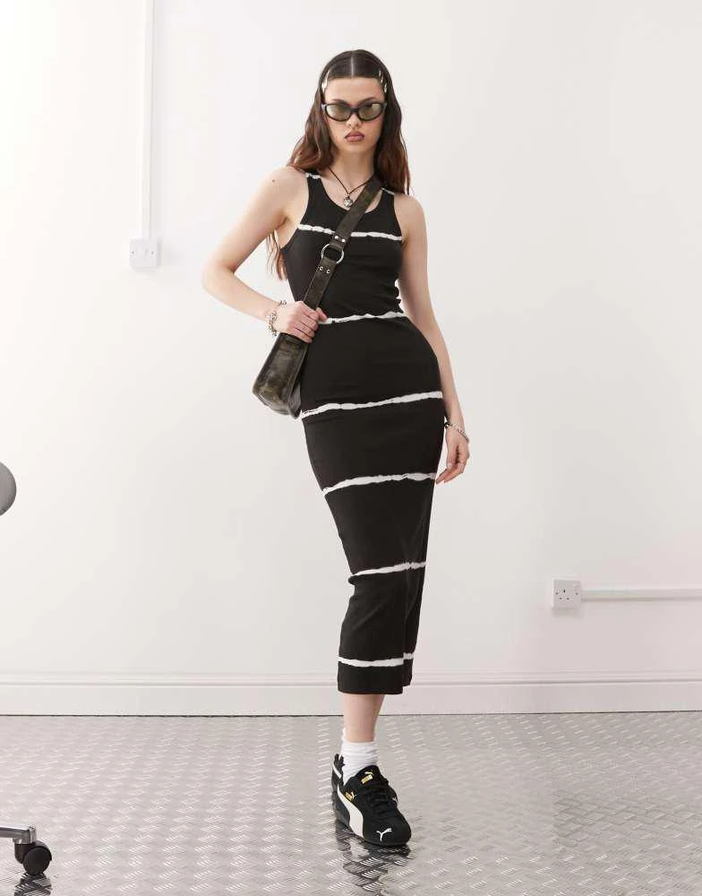 Weekday Weekday Close fitted tie dye rib midaxi dress in black exclusive to ASOS 1