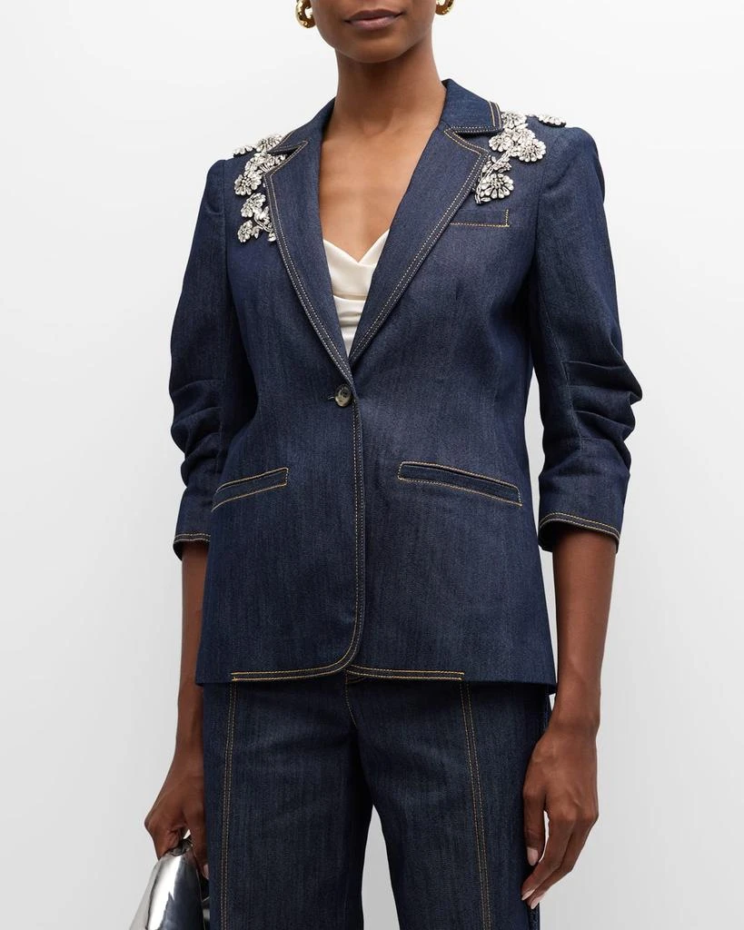 Cinq a Sept Crystal Chrysanthemum Khloe Denim Blazer 4
