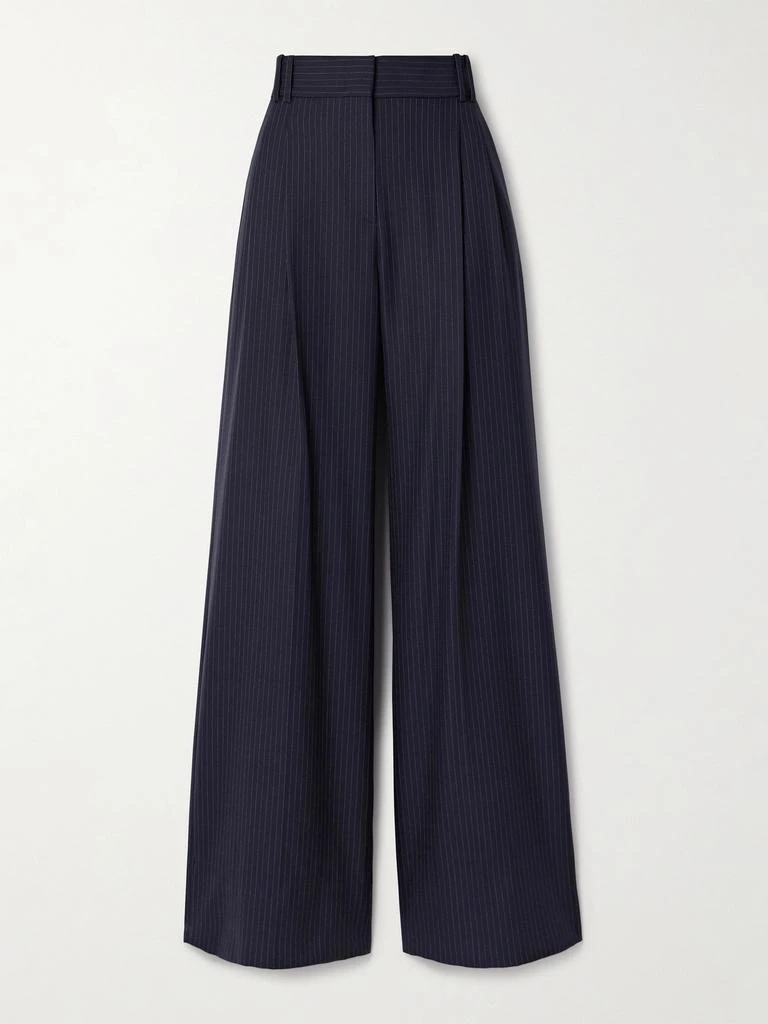 Another Tomorrow 褶裥细条纹羊毛混纺阔腿裤  - IT46