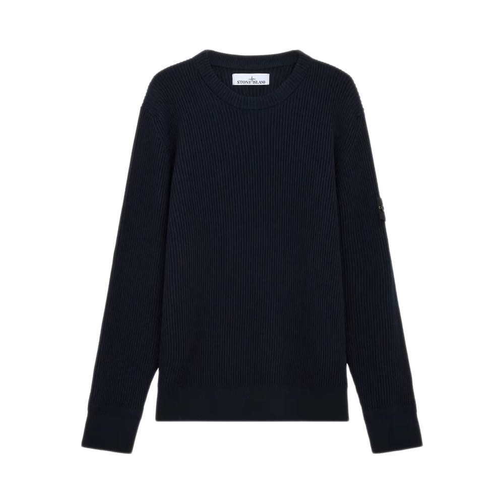 トップス Stone  Navy Knitted Crewneck Navy Blue Crewneck sweater with small roll details 5100052