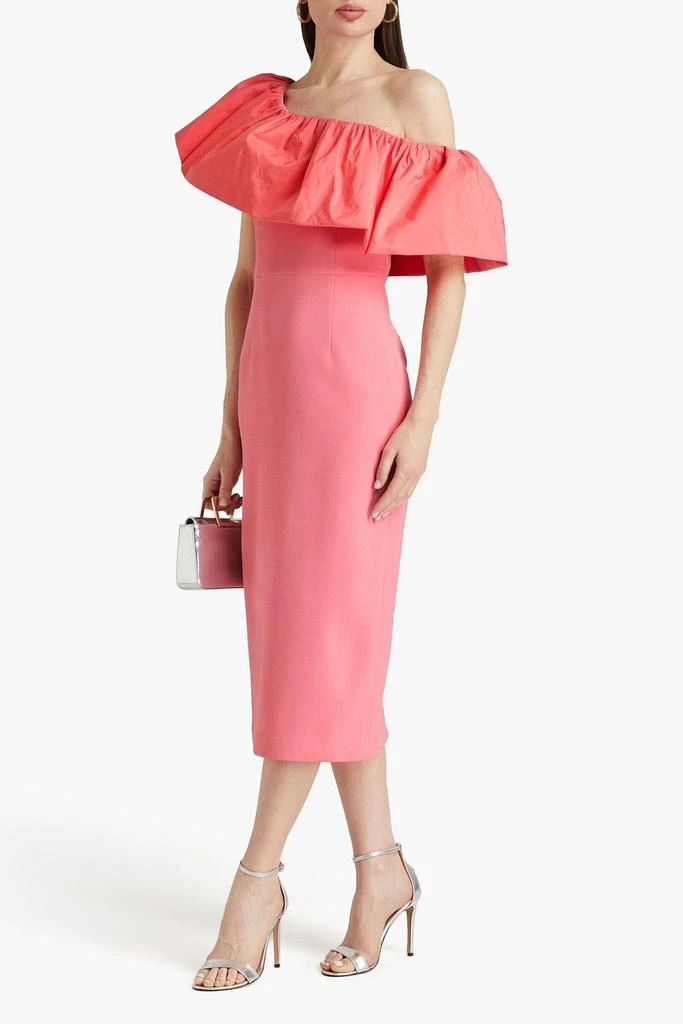 REBECCA VALLANCE Brittany one-shoulder taffeta-paneled crepe midi dress 2