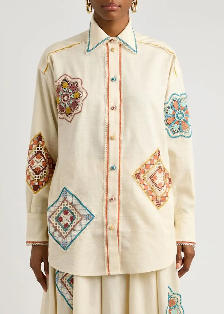 Zimmermann Ottie Doily crochet-panelled cotton shirt  2