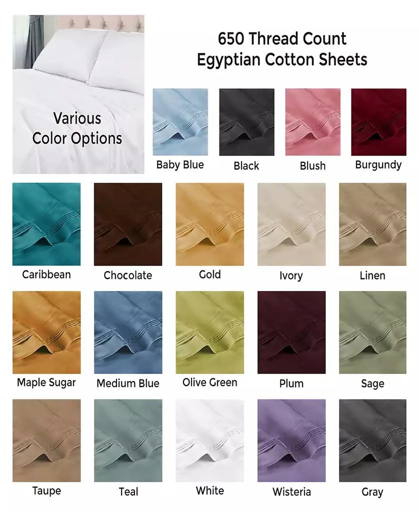 Superior Egyptian Cotton 650 Thread Count Solid Deep Pocket Sheet Set, California King 5