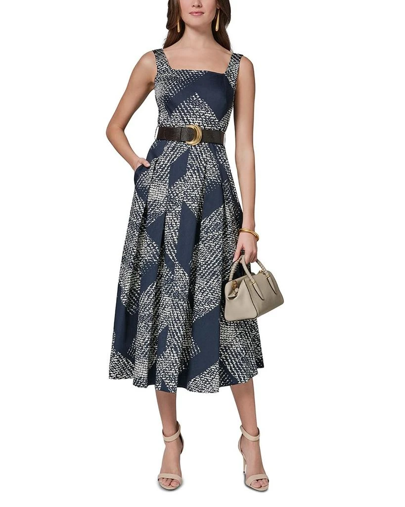 Donna Karan Printed Square Neck Belted Midi Dress 2
