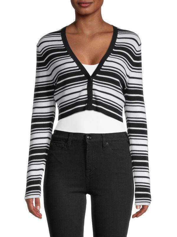 Victor Glemaud Rib-Knit Striped Cropped Cardigan