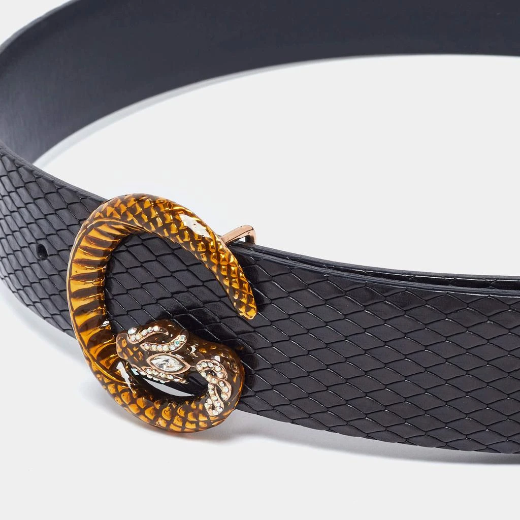 Shop Gucci Black Snakeskin Embossed Leather G Serpent Buckle  display picture 2