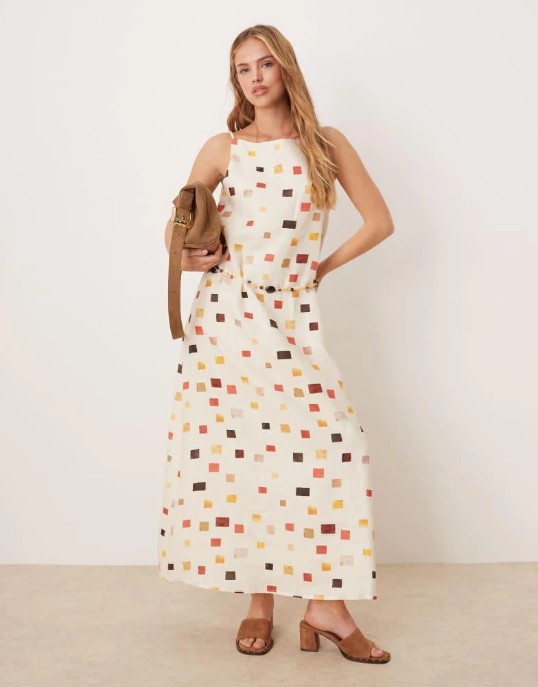 chinese dress ladies Linen Sleeveless Belted Midi Dress With Buttons – Claudio Milano