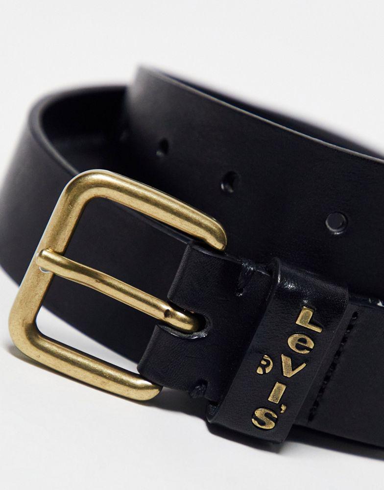 Levi s Levi s Calypso leather belt in black with gold buckle REGULAR BLACK 85 cm Belts BeyondStyle