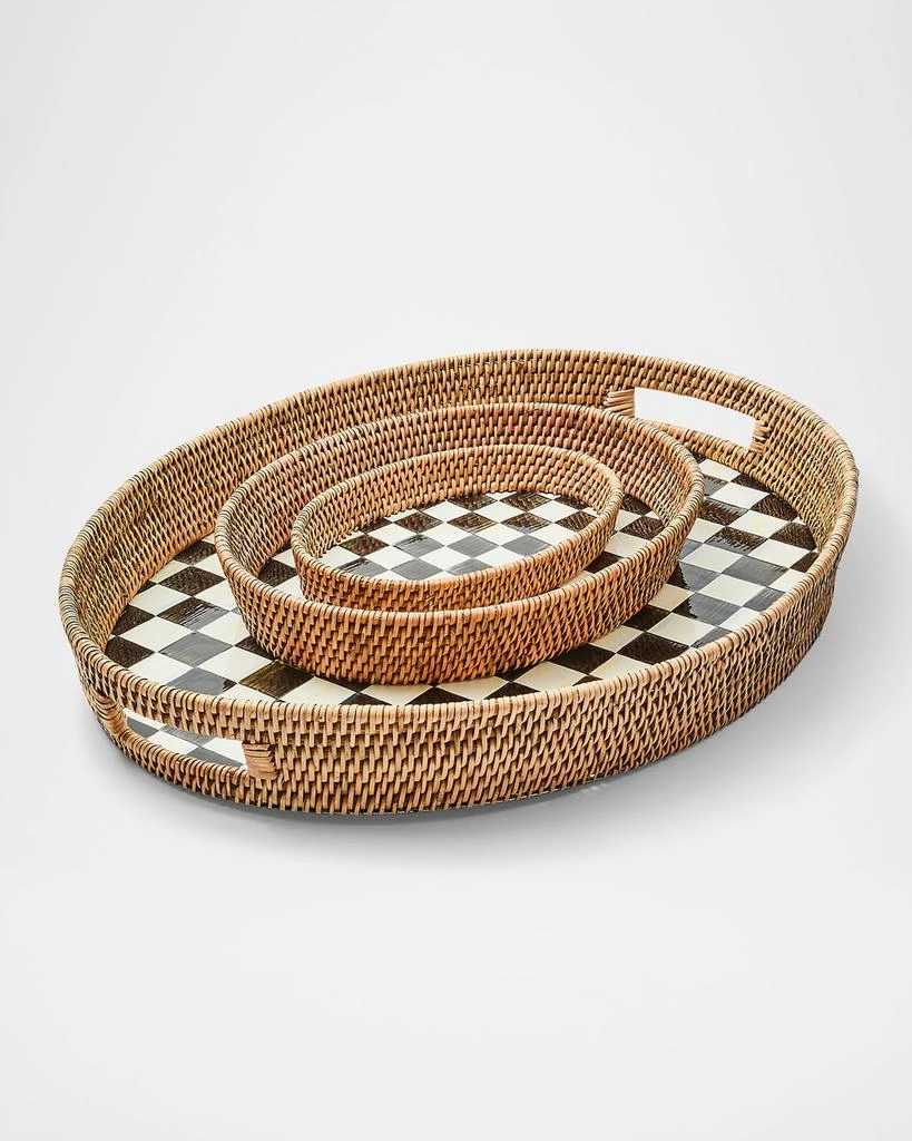MacKenzie-Childs Courtly Check Enamel Rattan Party Tray 2
