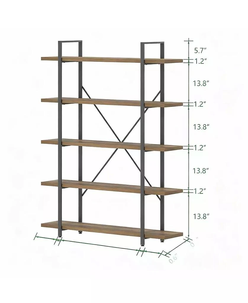 YIGII 5 Tier Industrial Metal and Wood Bookshelf for Home 2
