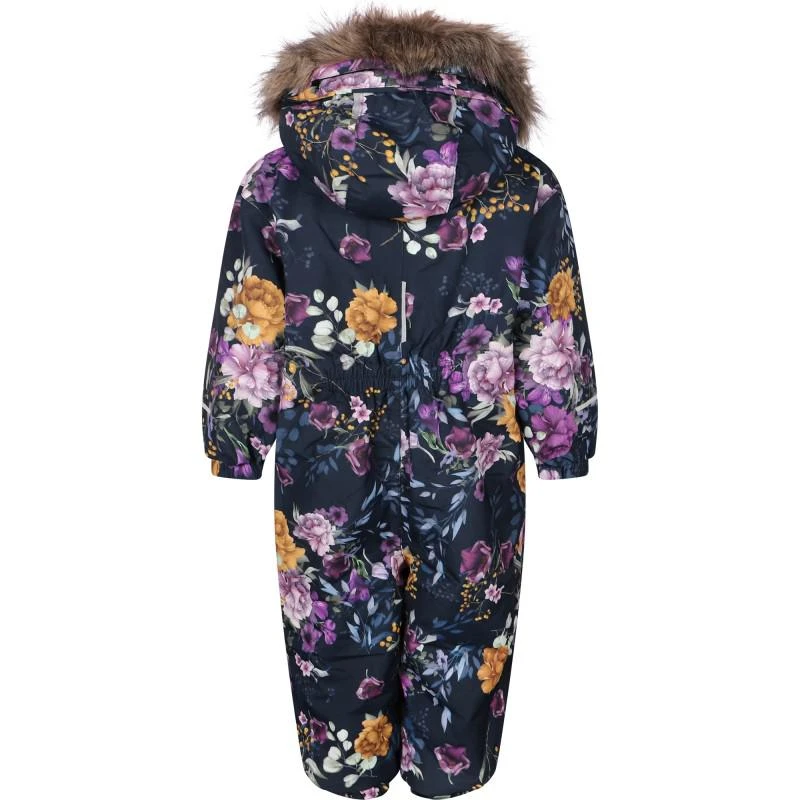 NAME IT® Floral print snowsuit removable hood with detachable faux fur trim in navy 2