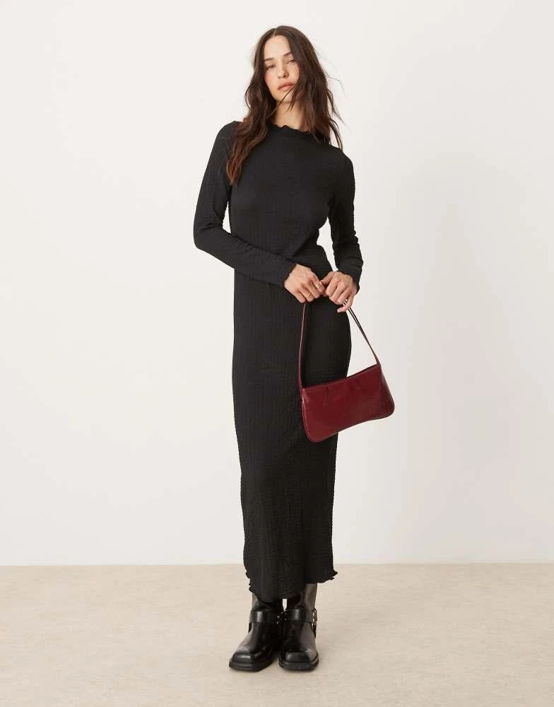 New Look New Look crinkle long sleeve midi dress in black 1